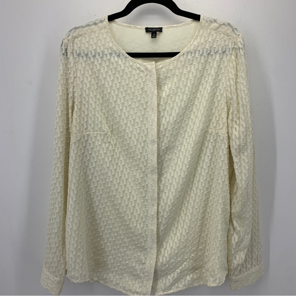 Talbots Womens 14 Blouse Covered Buttons Textured‎ Lined Cottage Core Feminine